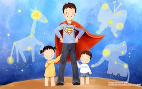 父亲节主题韩国插画壁纸 超人爸爸 父亲节卡通图片 父亲节主题卡通插画壁纸 节日壁纸