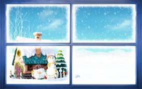 可爱温馨圣诞插画壁纸 窗外雪景壁纸 可爱温馨圣诞壁纸 节日壁纸