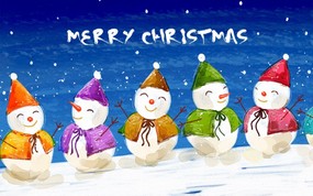 可爱温馨圣诞插画壁纸 五色雪人壁纸 可爱温馨圣诞壁纸 节日壁纸
