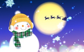 可爱温馨圣诞插画壁纸 绿围巾雪人壁纸 可爱温馨圣诞壁纸 节日壁纸