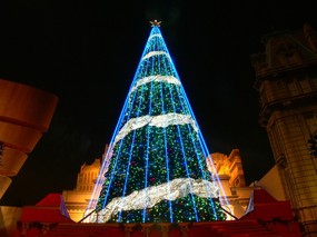  圣诞树迷人夜景 Christmas Trees Decorations at Night 浪漫圣诞夜壁纸-圣诞节夜景街道(第一辑) 节日壁纸