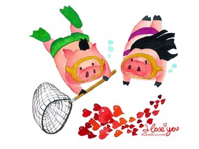 情人节主题  猪猪情侣 壁纸 情人节卡通插画 节日壁纸