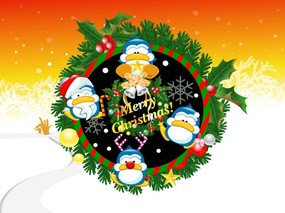  圣诞节 可爱企鹅图片壁纸 Christmas Lovely Pengiun Pictures 圣诞节壁纸-韩国矢量风格圣诞壁纸 节日壁纸