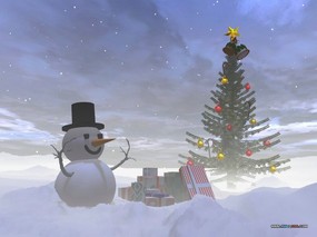  圣诞节堆雪人图片 Christmas Snowman Wallpaper 圣诞节雪人壁纸 节日壁纸