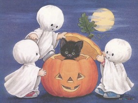 童趣的万圣节壁纸-Ruth Morehead 插画集《Teenie Halloweenies》 节日壁纸