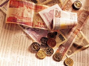 金融系列硬币与钞票 静物壁纸
