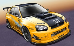 电脑 Photoshop 手绘汽车 电脑CG汽车设计 Desktop Wallpaper of Auto Car Yellow Subaru WRX 逼真电脑Photoshop手绘汽车 汽车壁纸