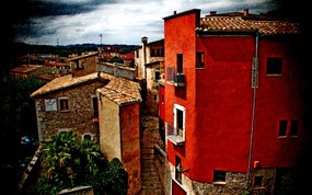 HDR 西班牙城市映像 赫罗纳的红房子 西班牙 Girona 赫罗纳城市风景 HDR 西班牙城市映像 人文壁纸
