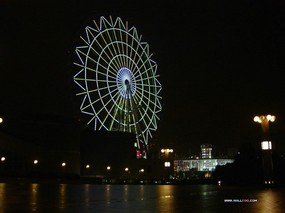 日本夜色摩天轮 Odaiba Ferris wheel 日本夜景摩天轮图片 Japan Travel Odaiba Ferris wheel Photo 日本夜景夜色摩天轮 人文壁纸