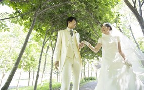 幸福小夫妻 公园里的白色婚礼 婚纱摄影壁纸图片壁纸 我们结婚吧! 摄影壁纸