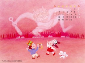  2月份月历桌面壁纸 February Desktop Calendar 2002年2月月历壁纸 月历壁纸