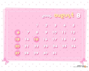  8月卡通壁纸 8月份月历桌面壁纸 September Desktop Calendar 2006年8月份月历壁纸 月历壁纸