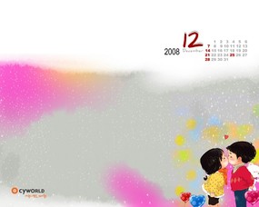 2008年12月月历壁纸 12月韩国卡通月历壁纸 2008年12月份月历壁纸 月历壁纸