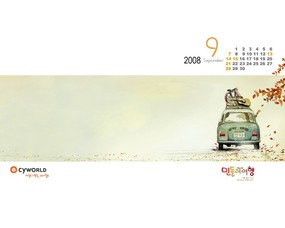  9月份韩国插画月历 2008年9月月历壁纸 月历壁纸