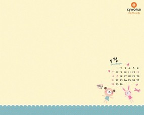  韩国9月份卡通月历 2008年9月月历壁纸 月历壁纸