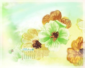  9月份月历 艺术花卉插画月历 2009年9月月历壁纸 月历壁纸