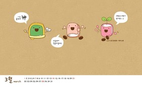  2010年3月韩国卡通月历 2010年3月份月历壁纸 月历壁纸