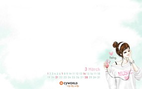  2010年3月韩国插画月历 2010年3月份月历壁纸 月历壁纸